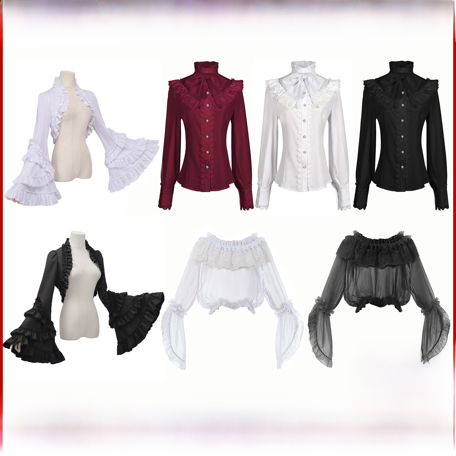 Vintage Fashion In Chinese - เสื้อเชิ้ตแขนยาวสไตล์กอธิคสำหรับผู้หญิงยุควิคตอเรียน พร้อมดีไซน์จีบลายดอกบัว แฟชั่นวินเทจสำหรับคอสเพลย์ ผลิตในจีน เหมาะสำหรับฤดูหนาว