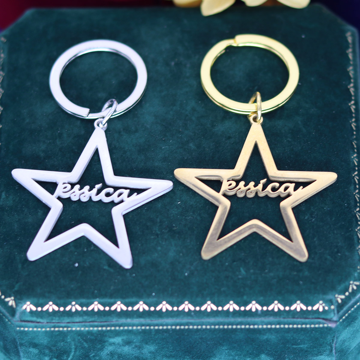 Vintage Fashion Names - CUSTOM ชื่อ Star พวงกุญแจสแตนเลสจี้พวงกุญแจสําหรับผู้หญิงผู้ชายป้ายพวงกุญแจที่กําหนดเองเครื่องประดับ