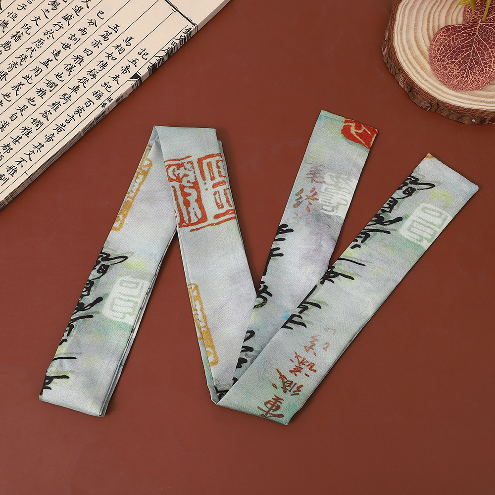 Vintage Fashion In Chinese - ผ้าพันคอไหมพิมพ์ลายสไตล์จีนคลาสสิกสำหรับผู้หญิง ผ้าพันคอไหมโบฮีเมียนวินเทจ ใช้พันคอ พันศีรษะ สำหรับเดินทาง ใช้ได้ทุกวัน
