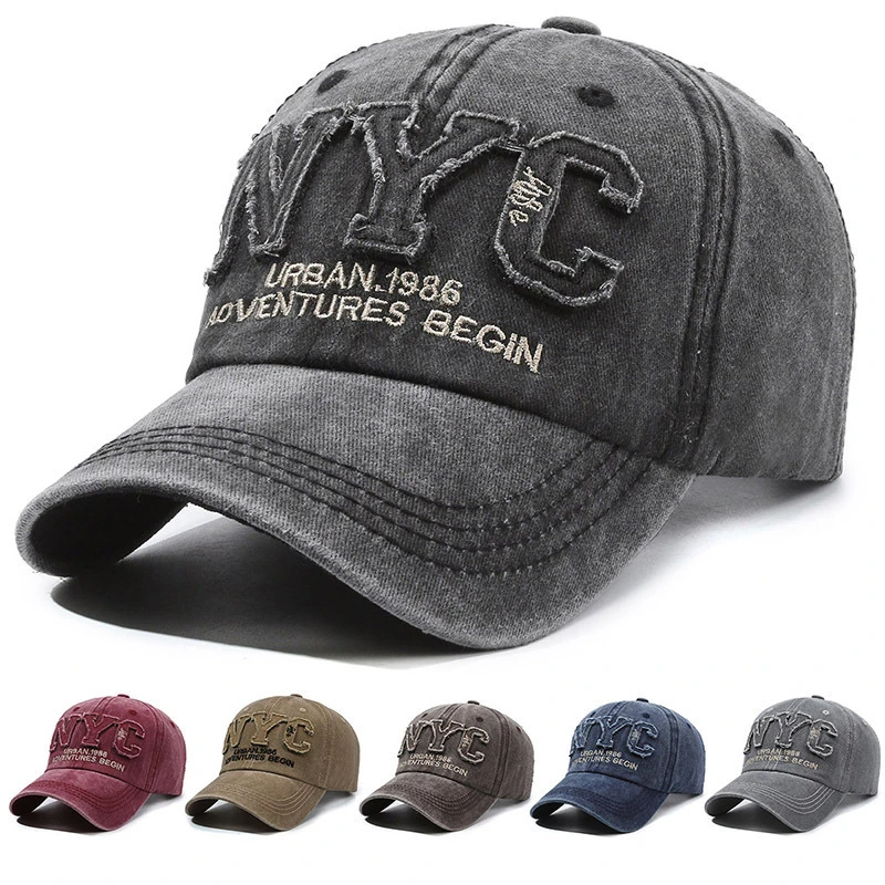 Vintage Fashion Nyc - สินค้ามาใหม่ หมวกเบสบอลวินเทจลายตัวอักษรใหญ่ NYC ผ้าฝ้ายฟอก สำหรับฤดูใบไม้ผลิและฤดูใบไม้ร่วง หมวกแก๊ปนุ่ม