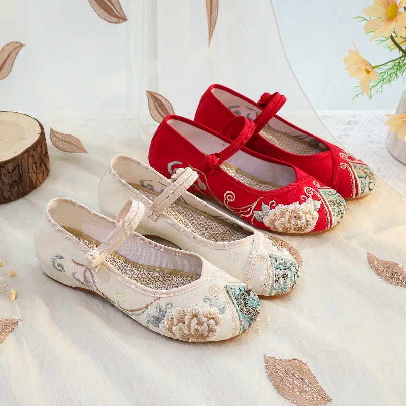 Vintage Fashion In Chinese - รองเท้าลำลองสำหรับผู้หญิง แฟชั่นวินเทจ สง่างาม สไตล์ชาติพันธุ์ ปักลาย สตรีทแวร์