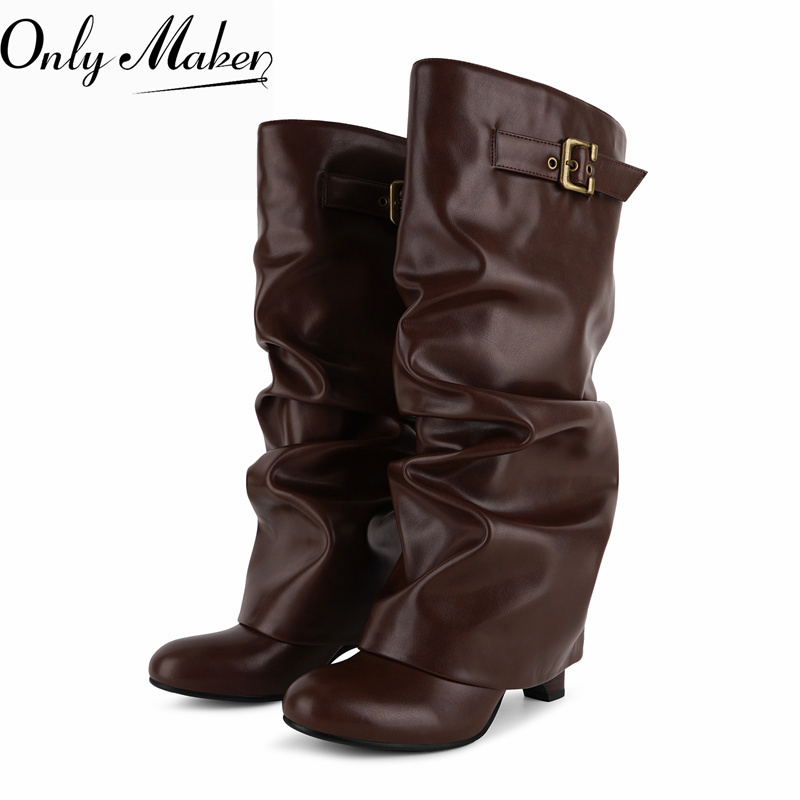 รองเท้าบูทหุ้มเข่าทรงหลวม หนัง - Vintage And Modern Fashion บทวิจารณ์และราคา