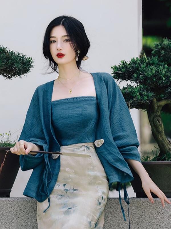 ชุดเซ็ตกระโปรงสายเดี่ยวเปิดไหล - Vintage Fashion In Chinese บทวิจารณ์และราคา