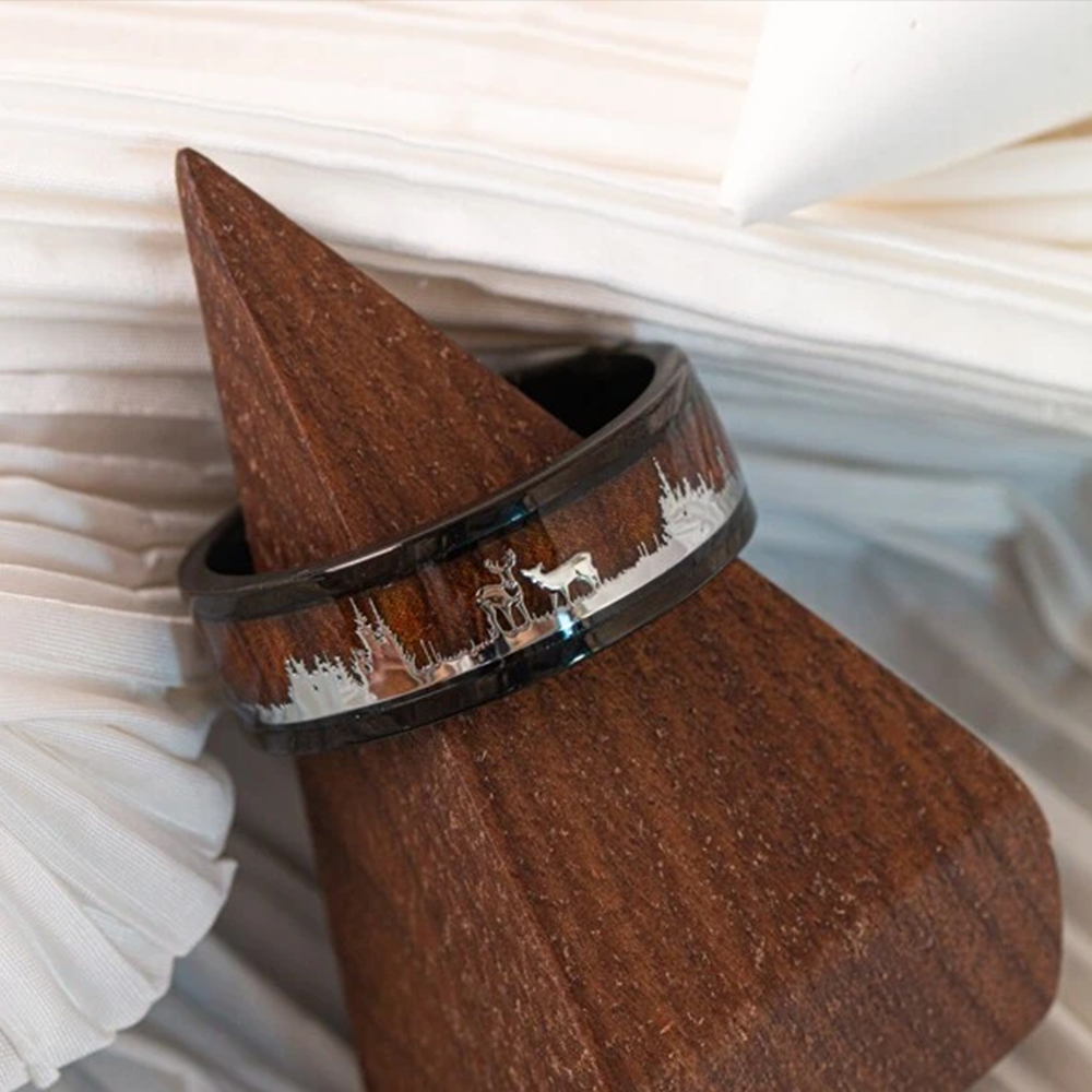 แหวนคู่สแตนเลสลายกวางเอลค์ลายไ - Vintage Fashion Names บทวิจารณ์และราคา