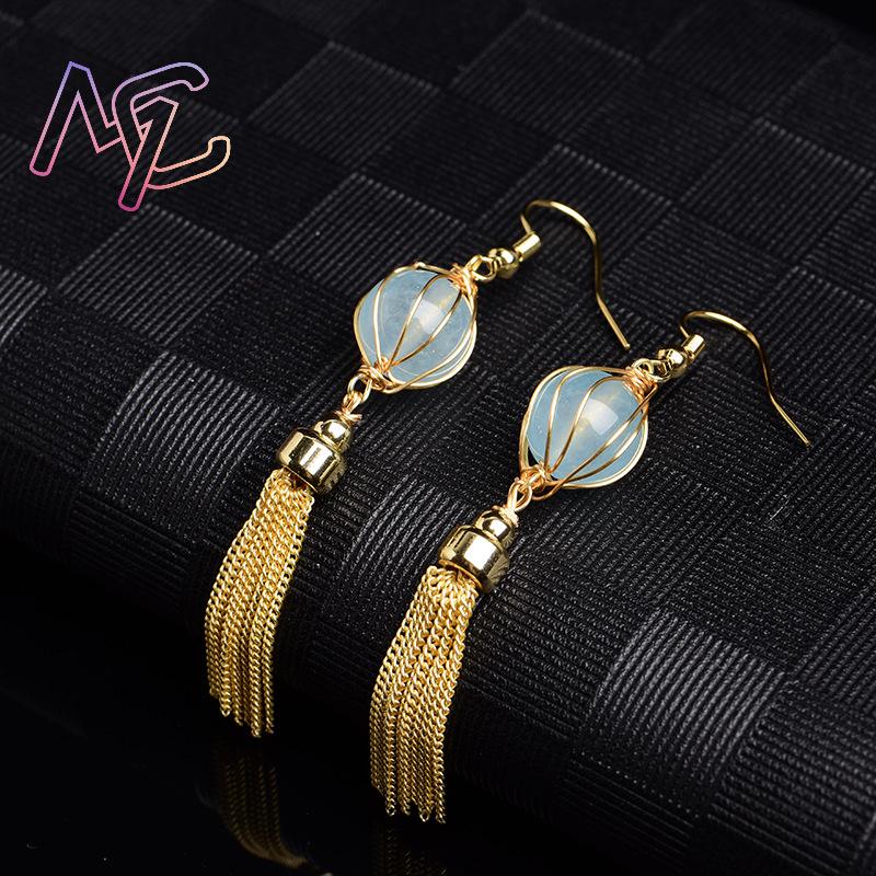 ต่างหูลูกปัดหยกธรรมชาติสีน้ำเง - Vintage Fashion Design บทวิจารณ์และราคา